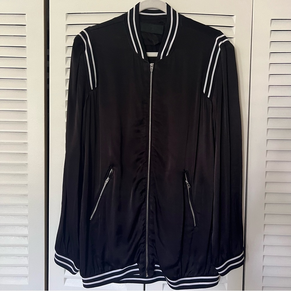 Blank NYC Black zip up thin Jacket with White Accents